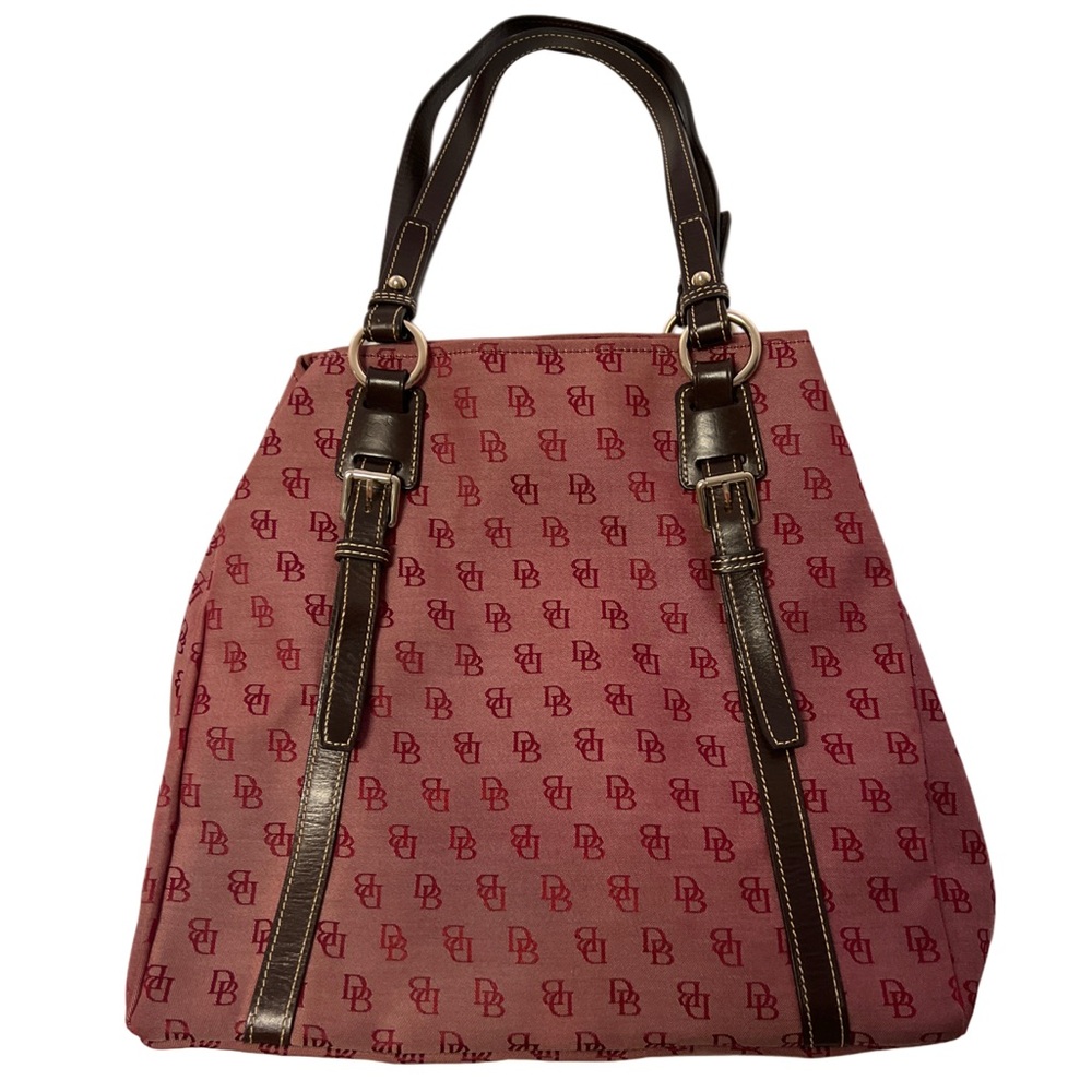 Dooney & Bourke Maroon Tote Handbag with Monogram Pattern